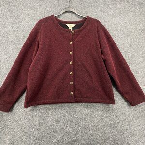 LL Bean Cardigan Sweater Womens L Maroon Metal Button Up Cropped Outdoor Casual